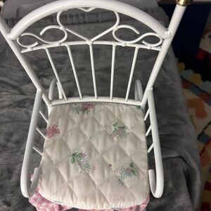 Rare Vintage White Metal Doll Rocking Chair with Floral Cushion